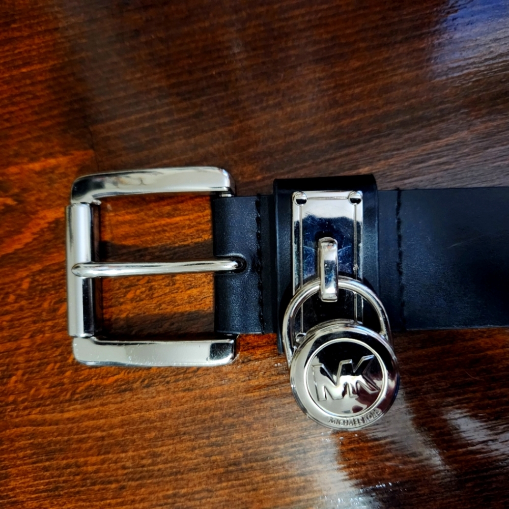 Michael Kors Black Belt - Silver MK Padlock Hardware - Small 553350